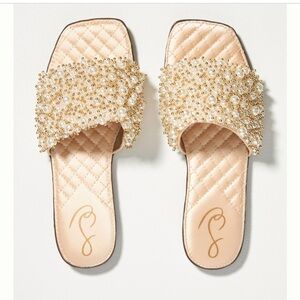 💕 Sam Edelman Women's Elijah Embellished Mules Sandals Cream Pearls, Size 7 1/2